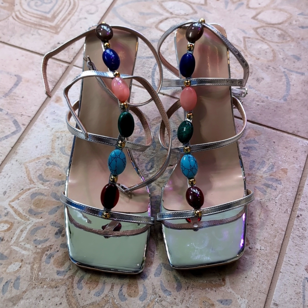 NIB size 8.5 gladiator heels with stones